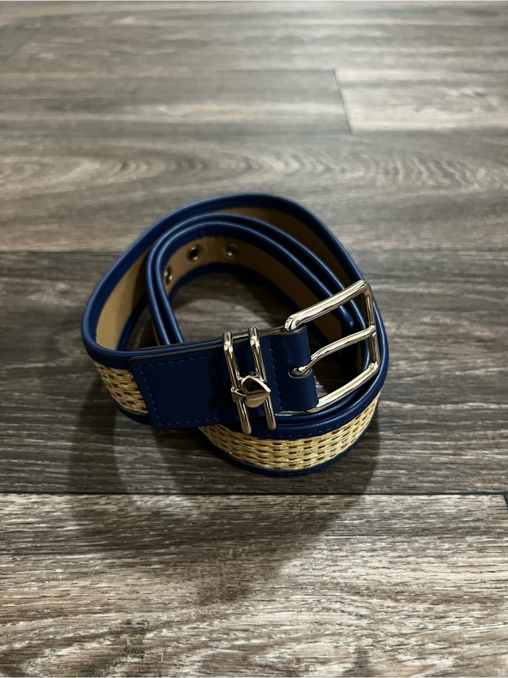 Kate Spade Blue Leather Woven Straw Accent Women's Belt size XL